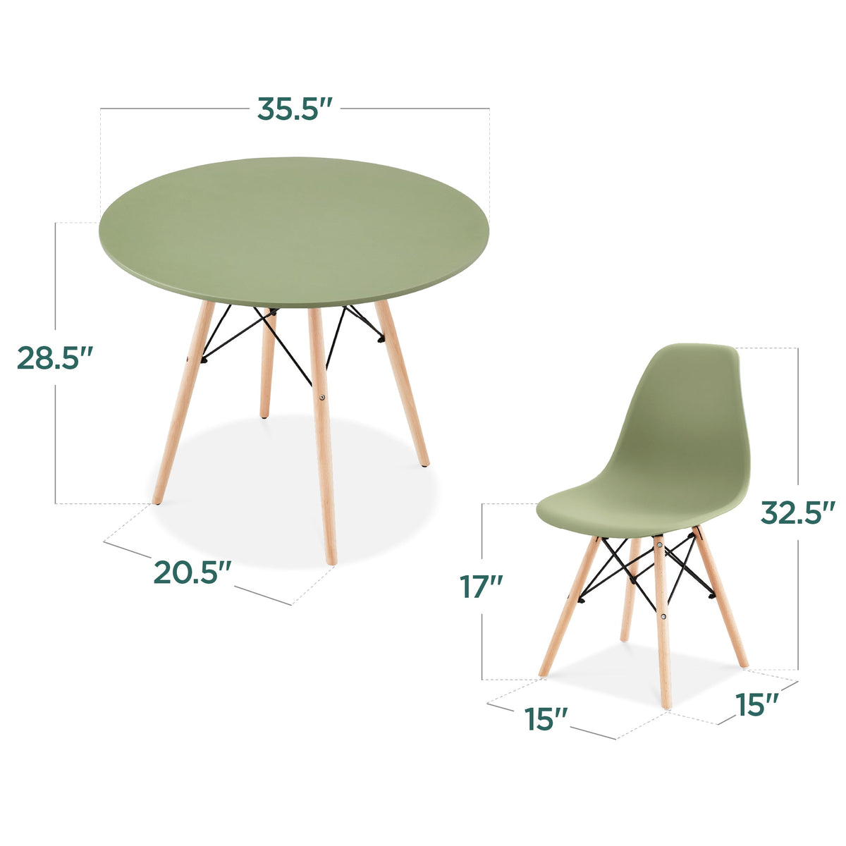 5-Piece Mid-Century Modern Dining Set w/ 4 Chairs, Wooden Legs, Metal Frame