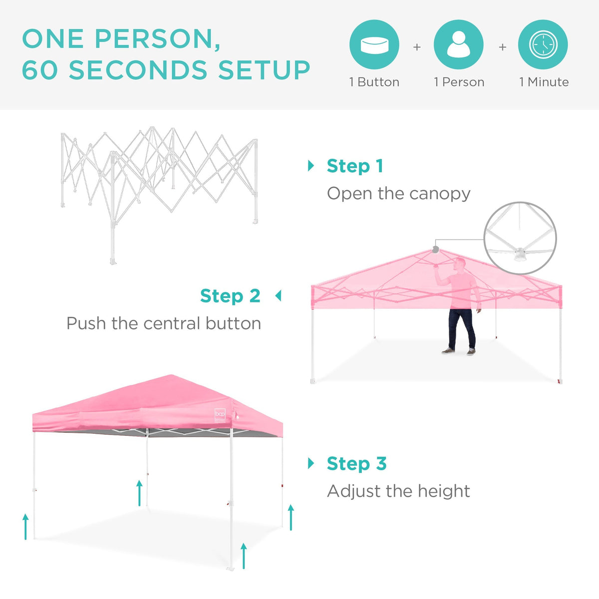 One-Person Setup Instant Pop Up Canopy w/ Case, 4 Weight Bags - 10x10ft
